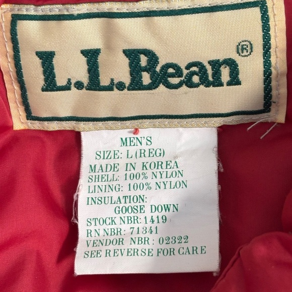 L.L. Bean Men’s Red Puffy Goose Down Vest Size Large - Picture 5 of 5